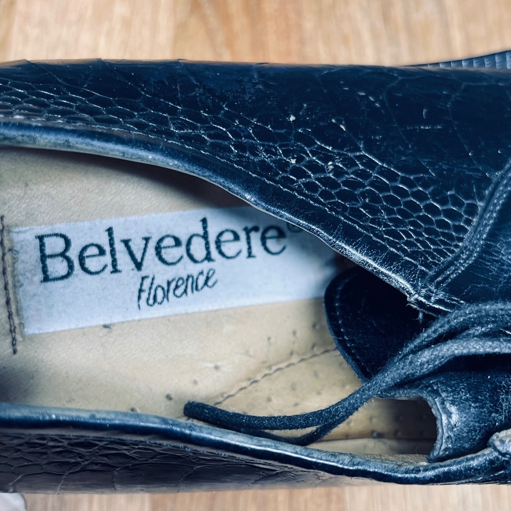 Belvedere Florence Dress Shoes Men 10 M Black Genuine Ostrich Leg Leather Italy - Picture 4 of 12
